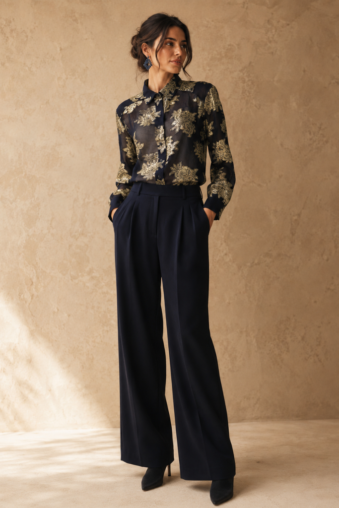 BLUSA LUREX NAVY GOLD