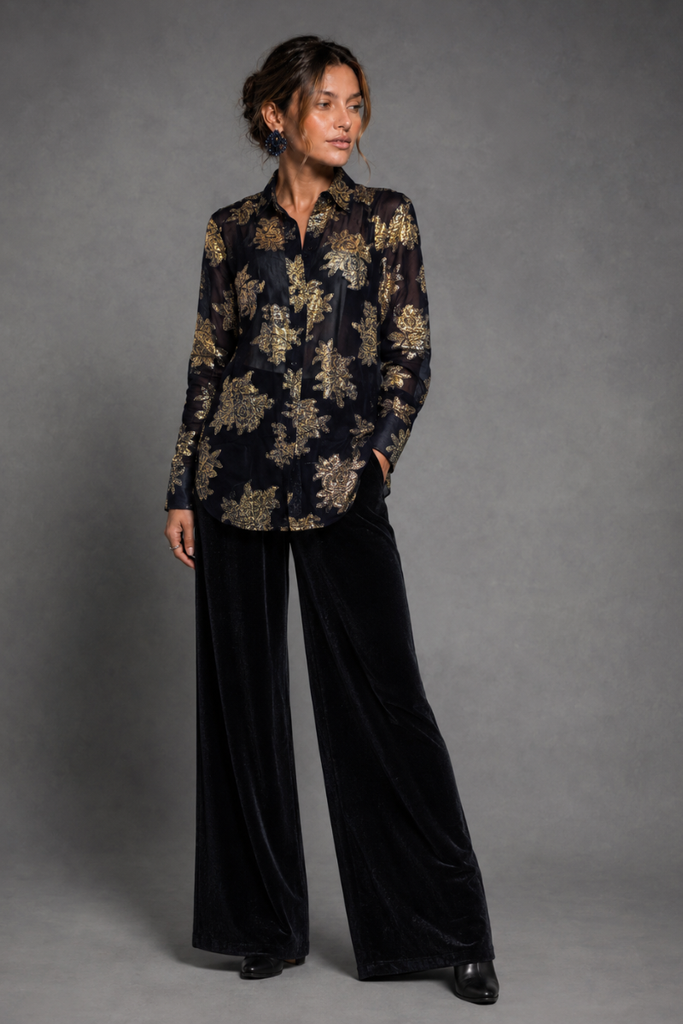 BLUSA LUREX NAVY GOLD