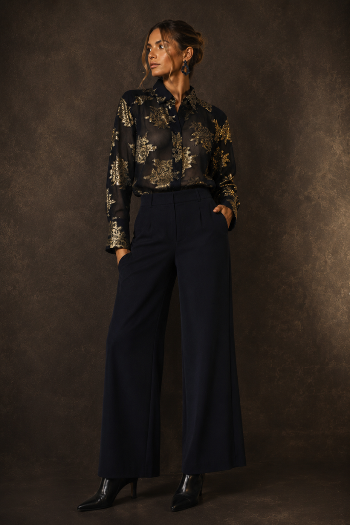 BLUSA LUREX NAVY GOLD