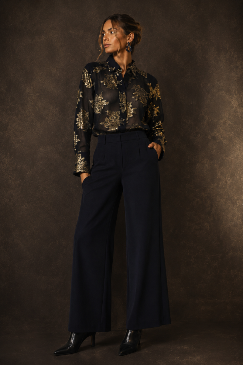 BLUSA LUREX NAVY GOLD
