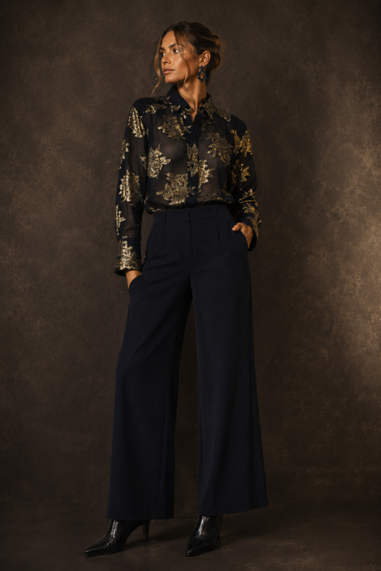 BLUSA LUREX NAVY GOLD