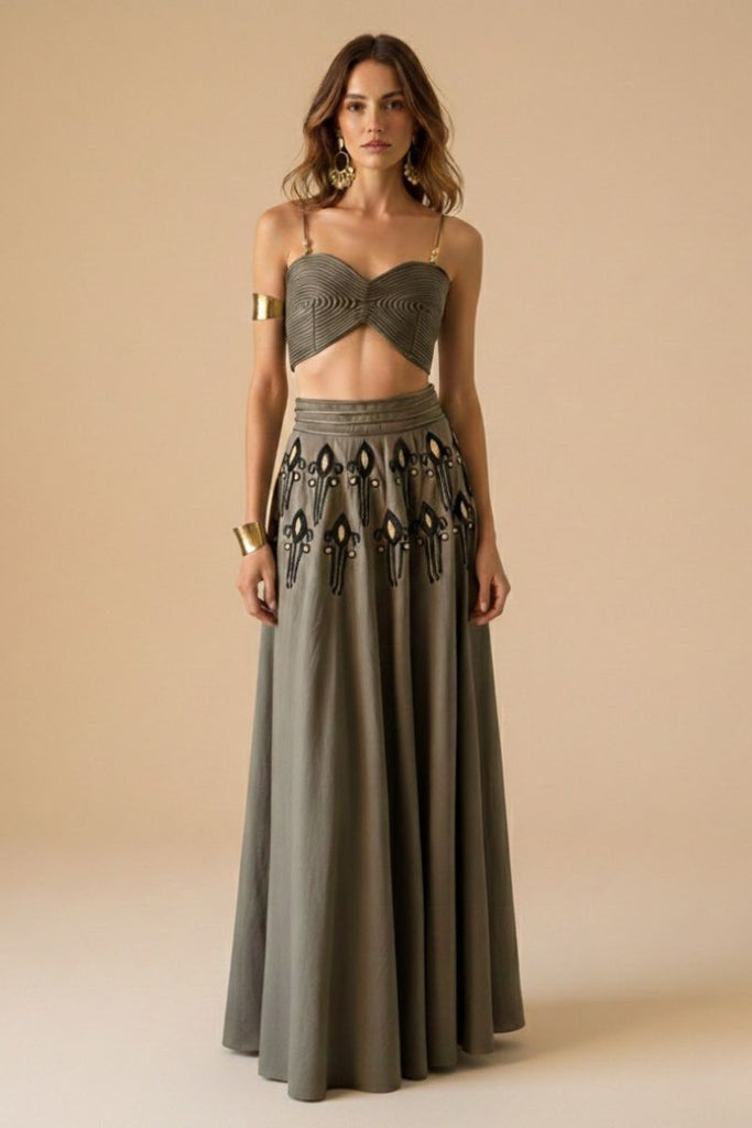 FALDA MAXI GREEK VERDE OLIVA