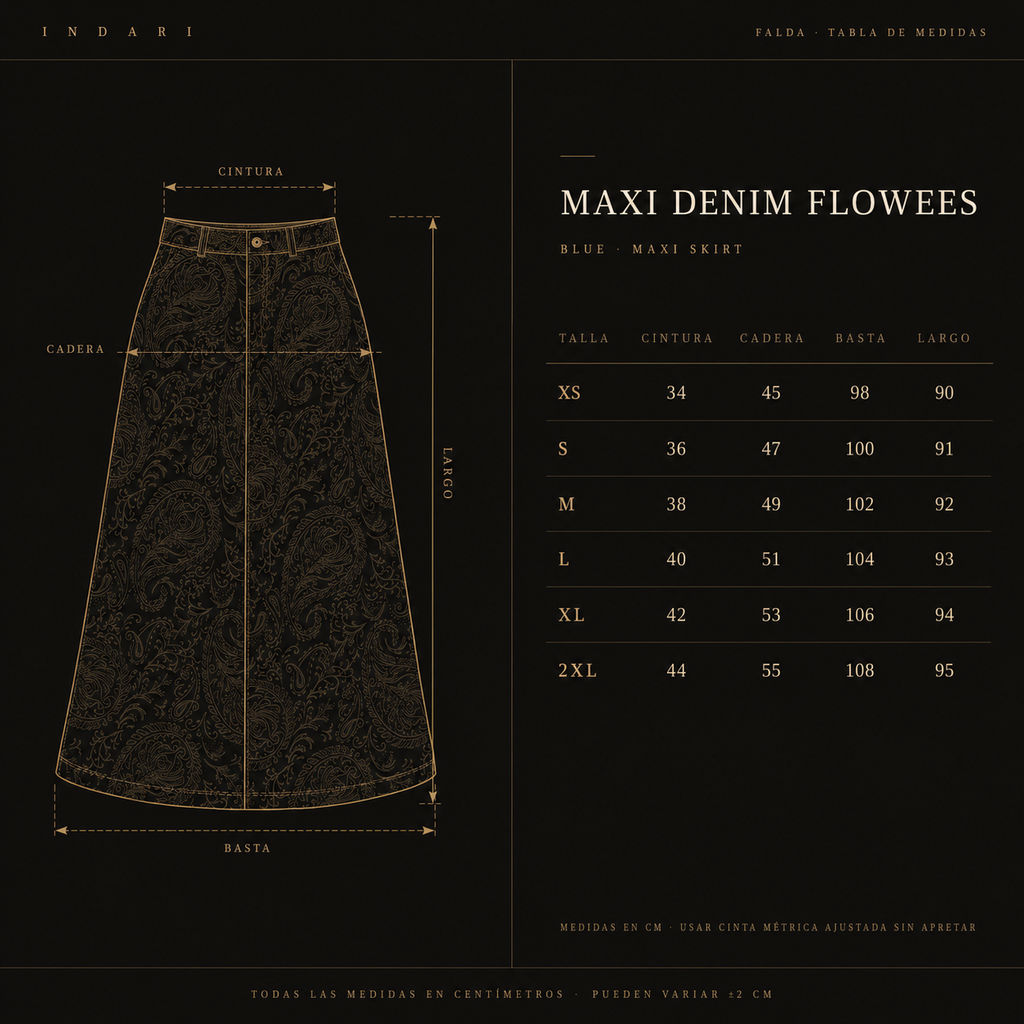 FALDA MAXI DENIM FLOWERS AZUL