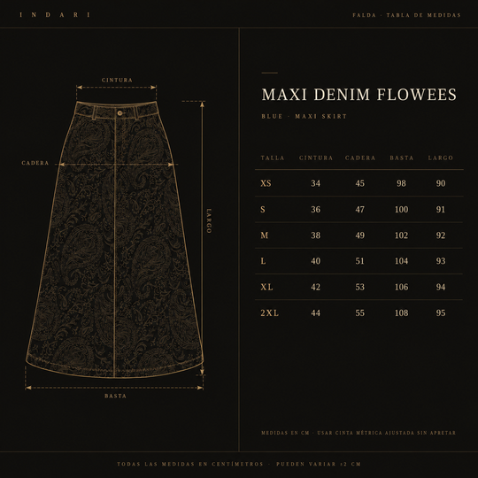 FALDA MAXI DENIM FLOWERS AZUL