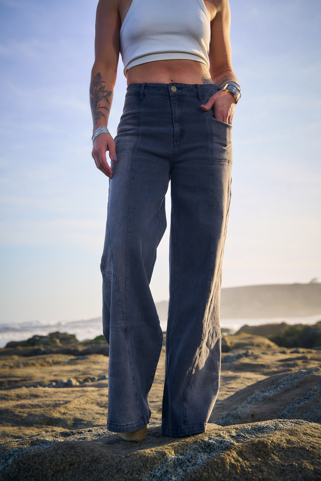 PANTALON MIXED DENIM BLACK