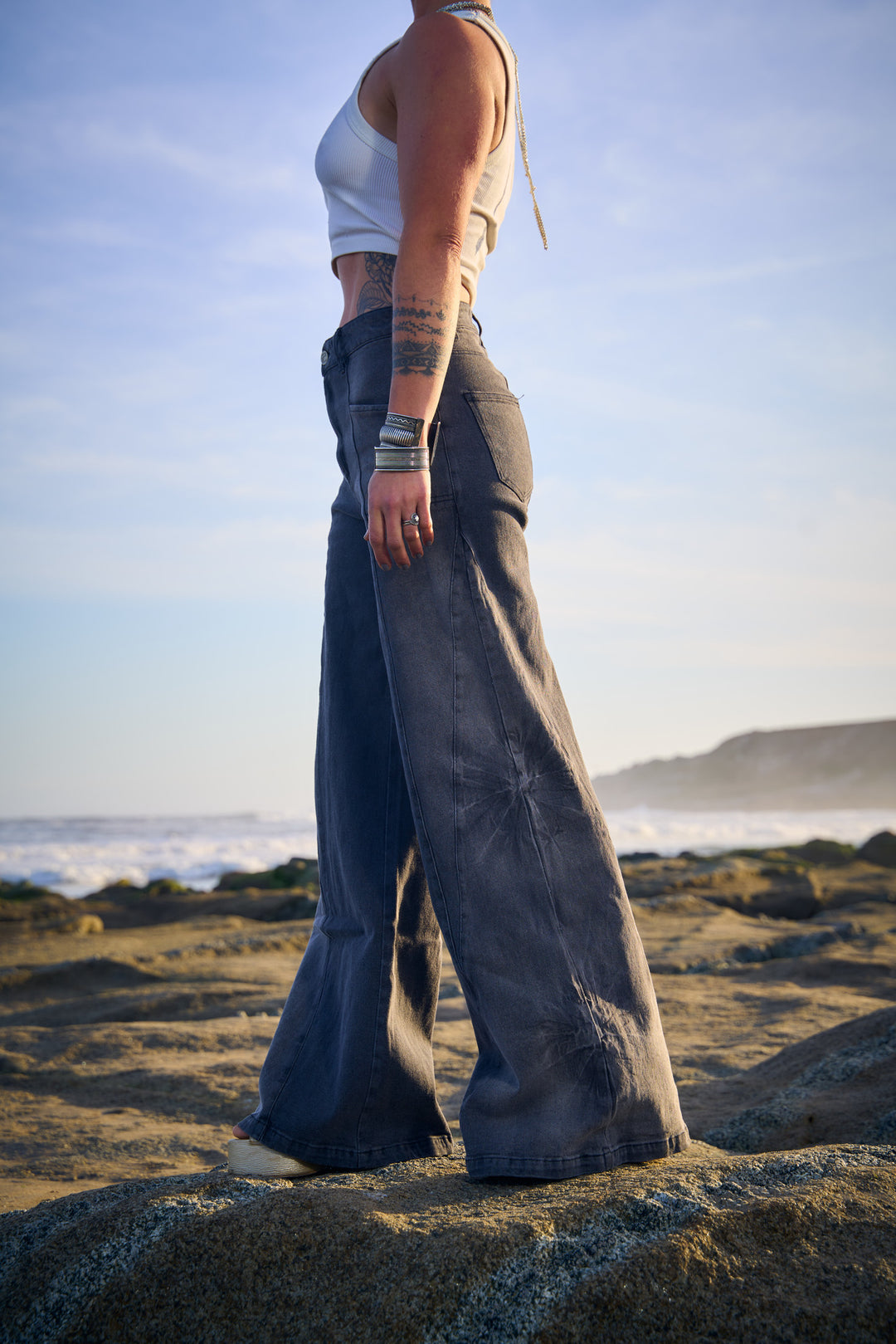 PANTALON MIXED DENIM BLACK