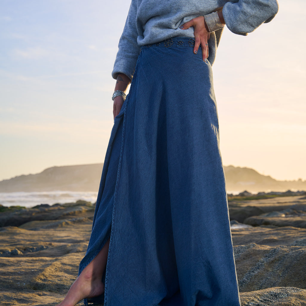 POLLERA WRAP DENIM BLUE