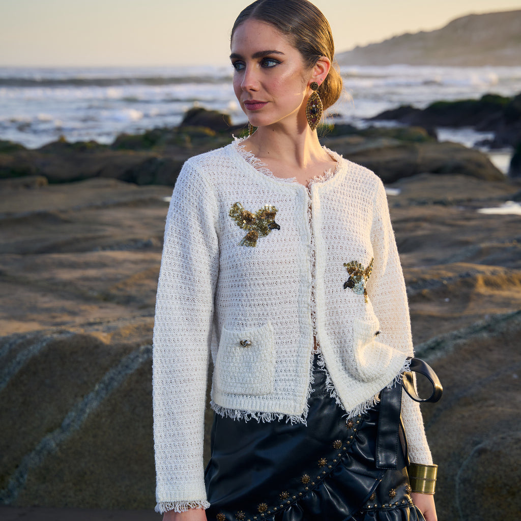 CARDIGAN BIRDS WHITE