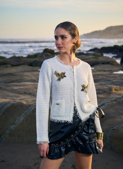 CARDIGAN BIRDS WHITE