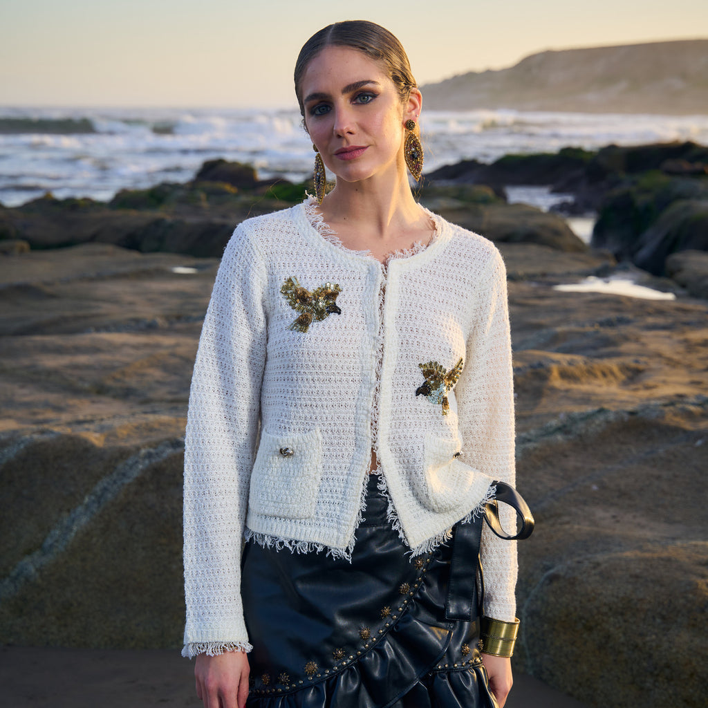 CARDIGAN BIRDS WHITE