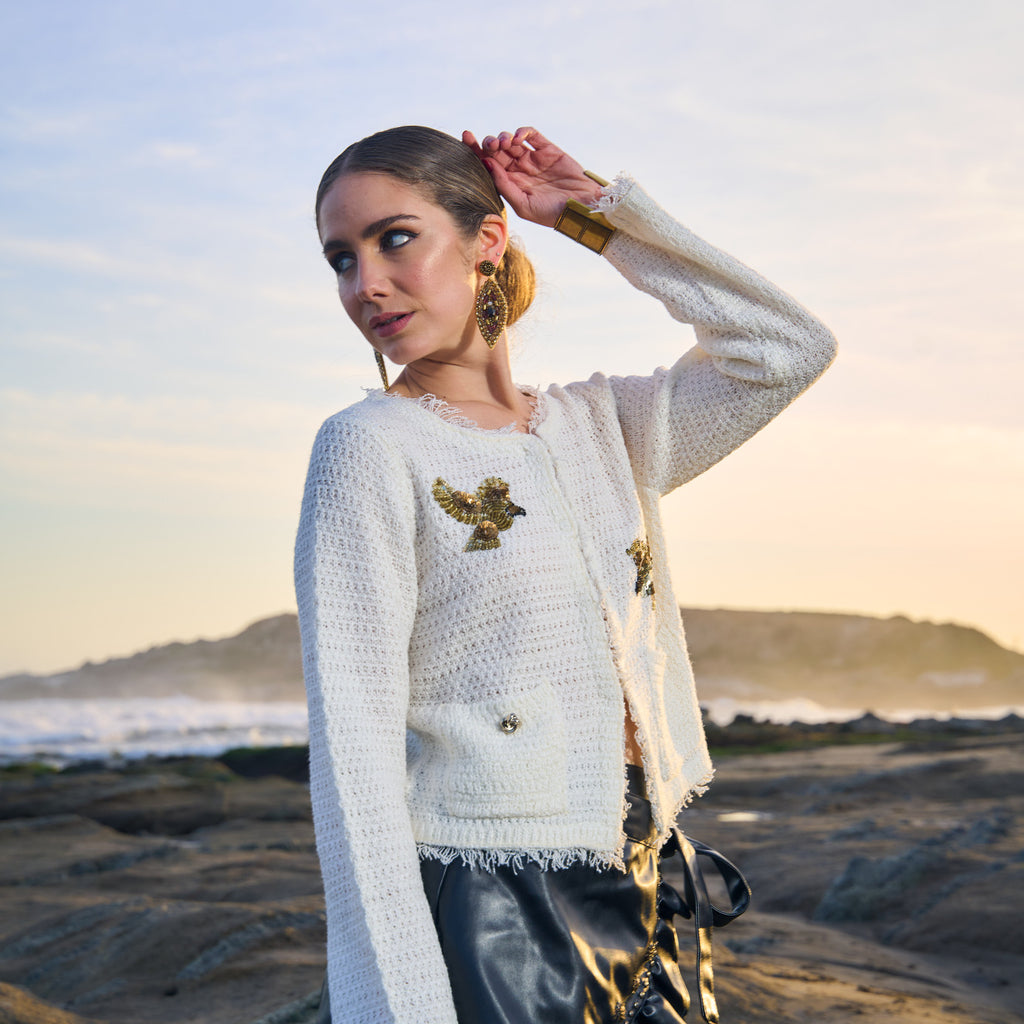 CARDIGAN BIRDS WHITE