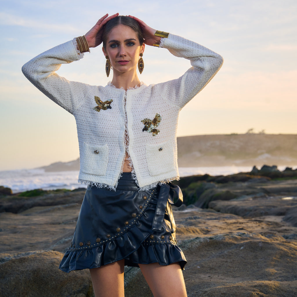 CARDIGAN BIRDS WHITE