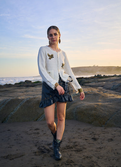 FALDA MINI ECO CUERO FRILL BLACK