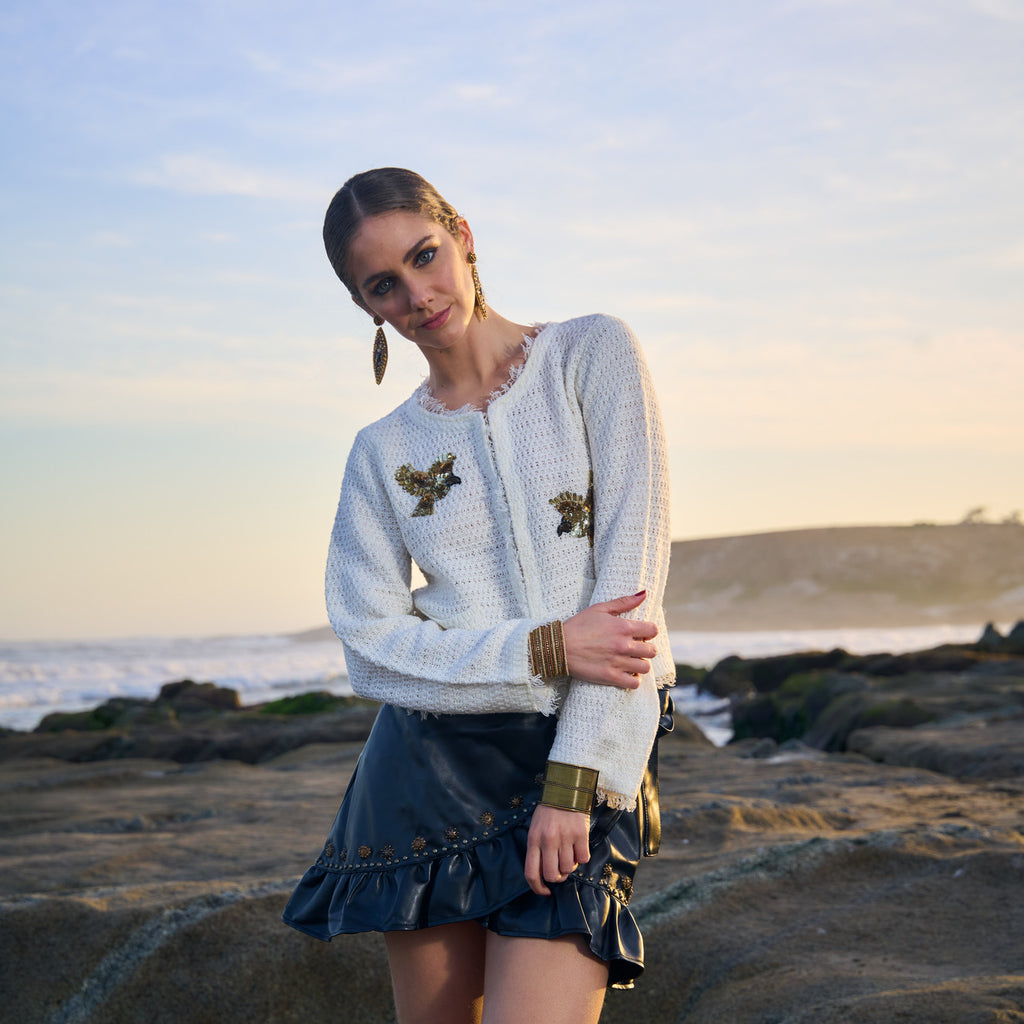 CARDIGAN BIRDS WHITE