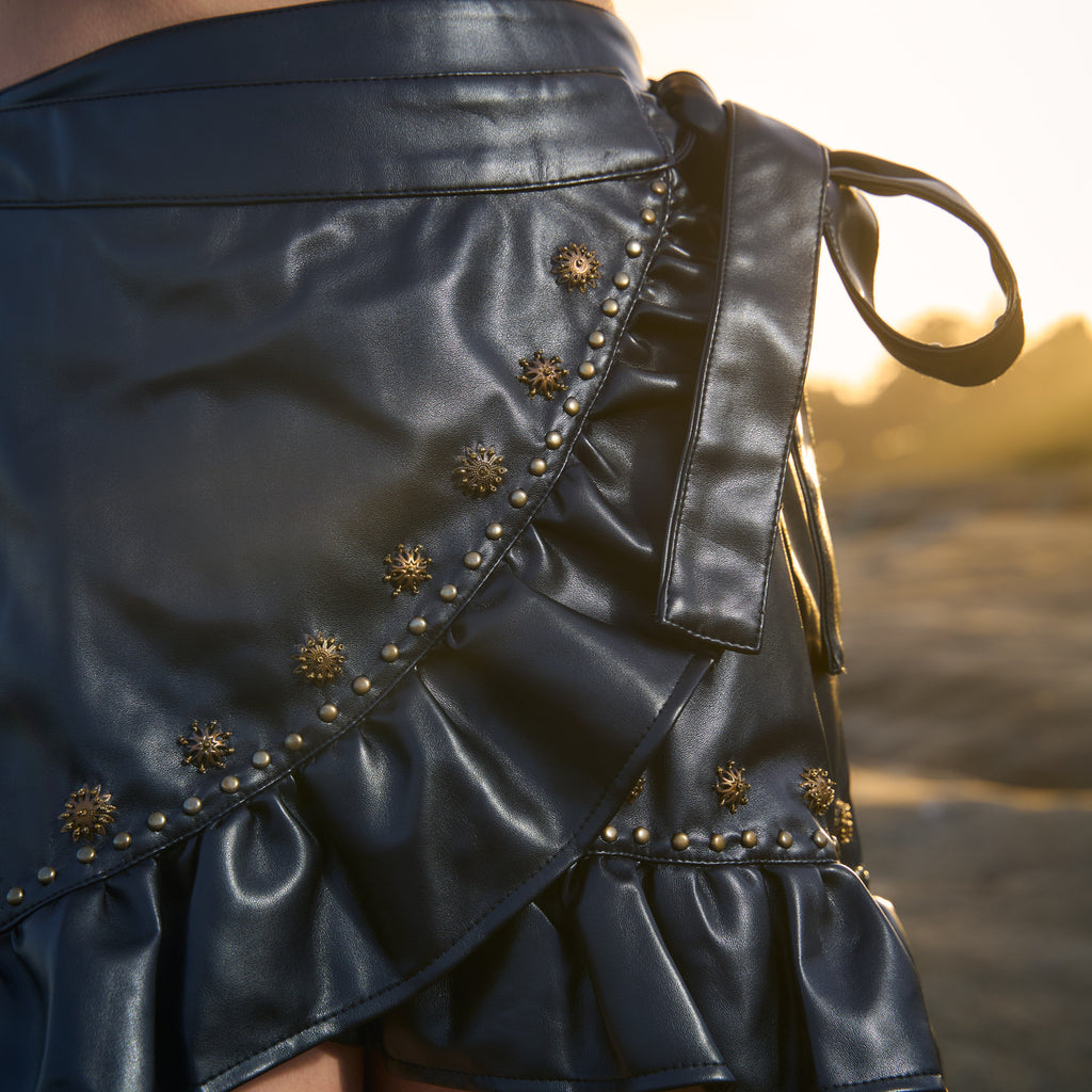 FALDA MINI ECO CUERO FRILL BLACK
