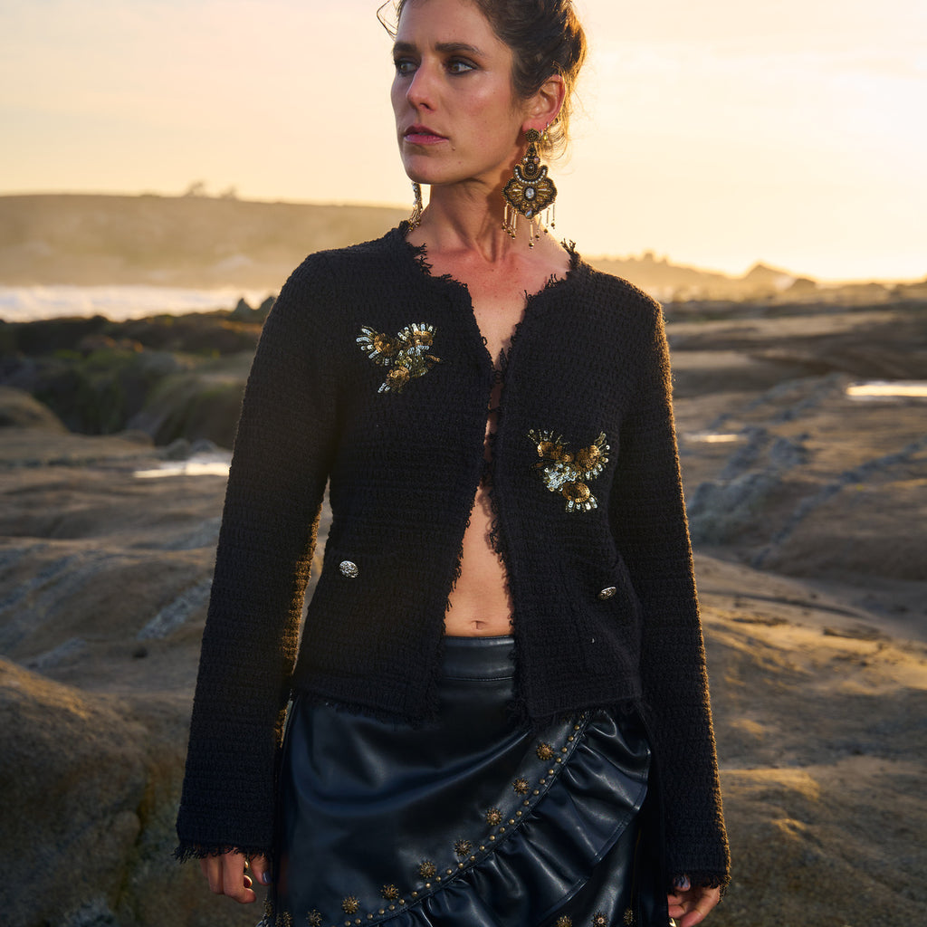 CARDIGAN BIRDS BLACK