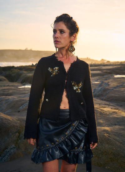 CARDIGAN BIRDS BLACK
