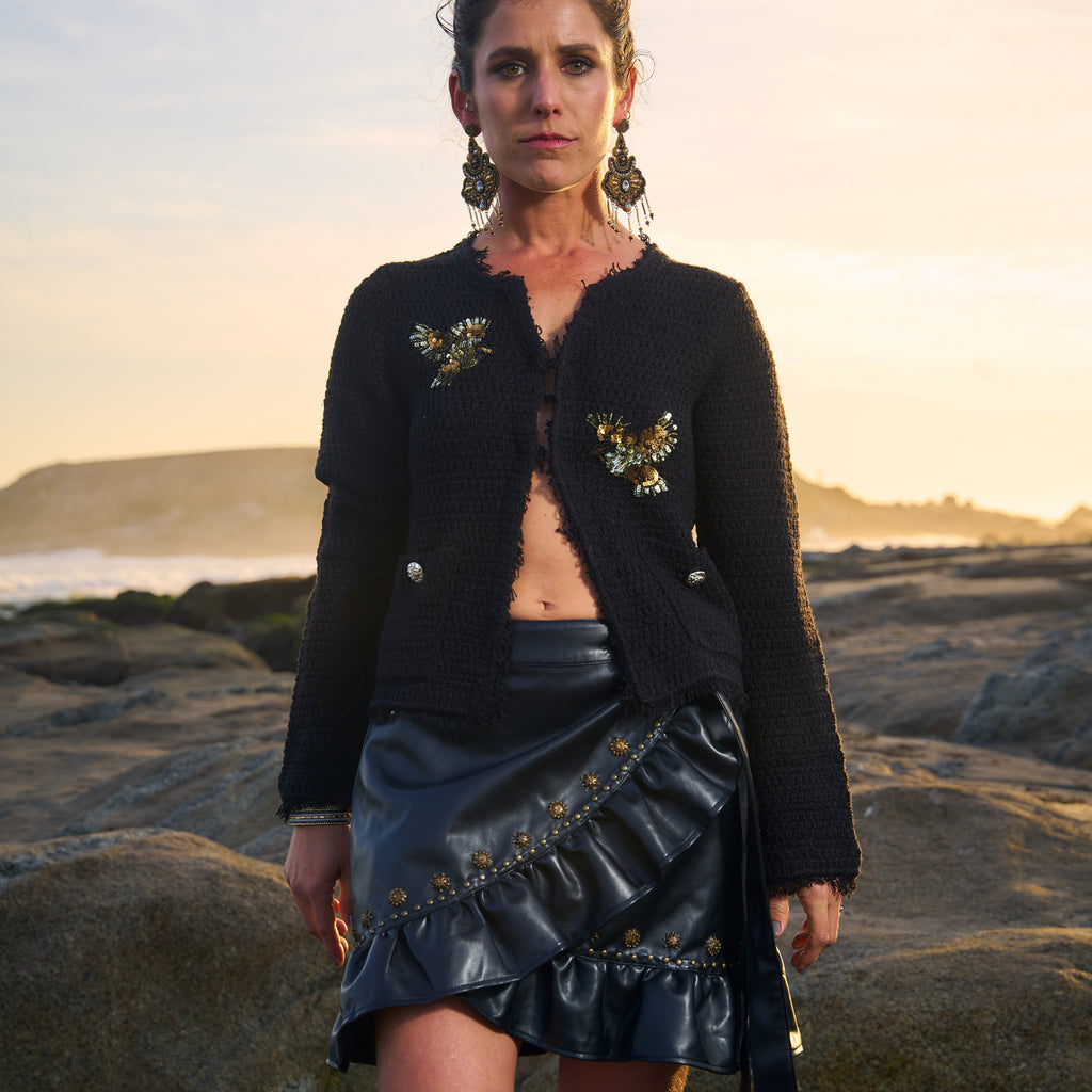 CARDIGAN BIRDS BLACK