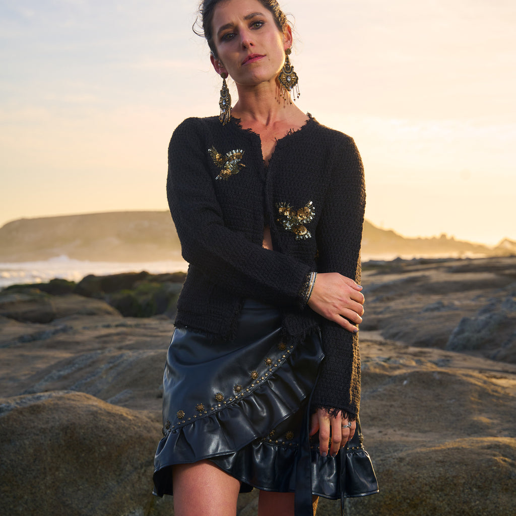CARDIGAN BIRDS BLACK