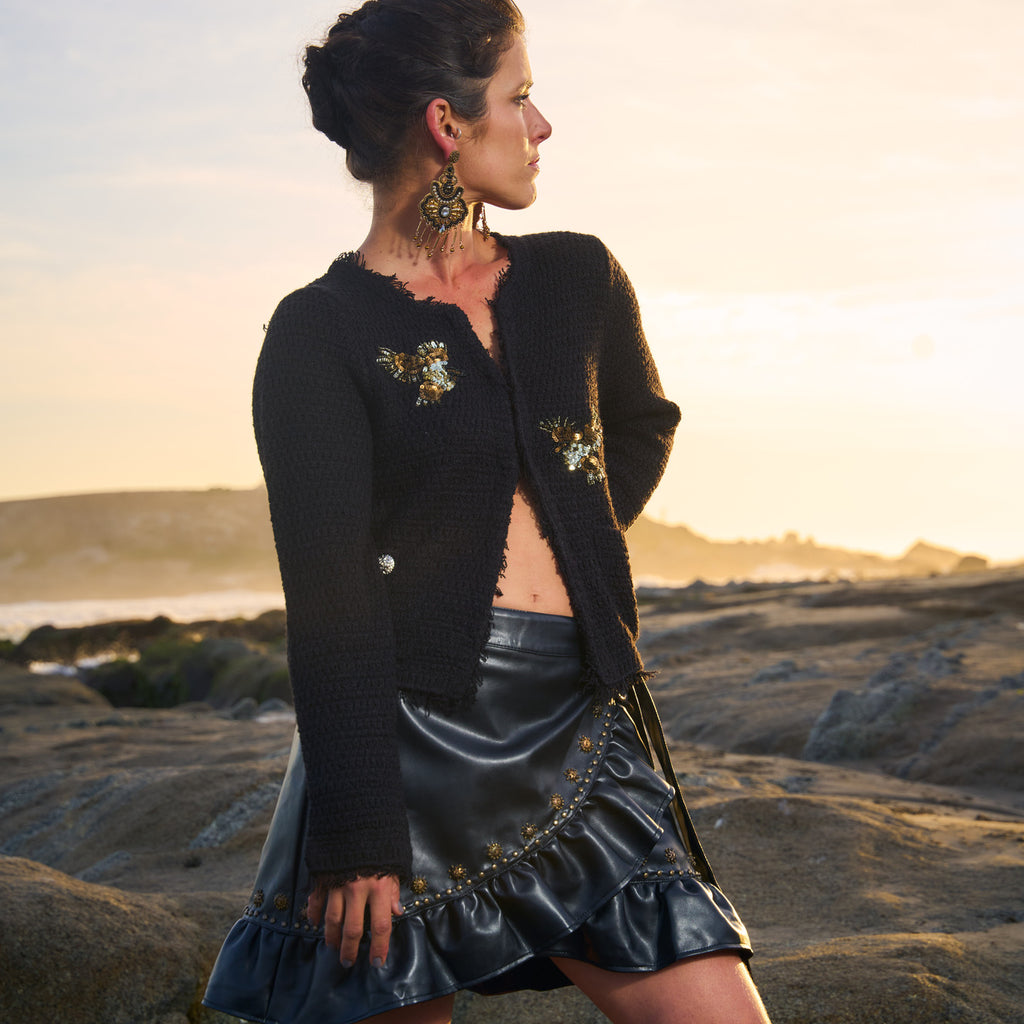 CARDIGAN BIRDS BLACK