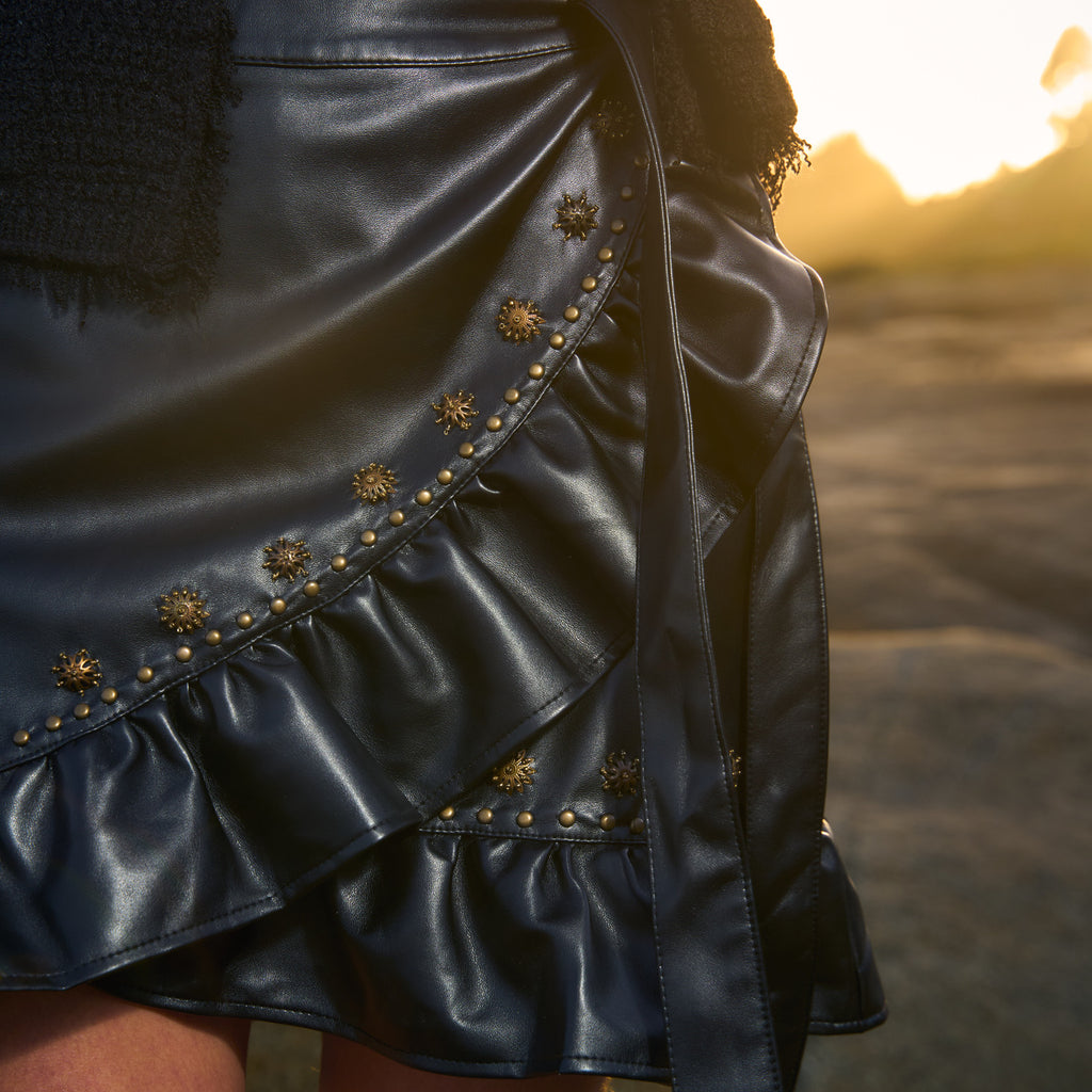 FALDA MINI ECO CUERO FRILL BLACK