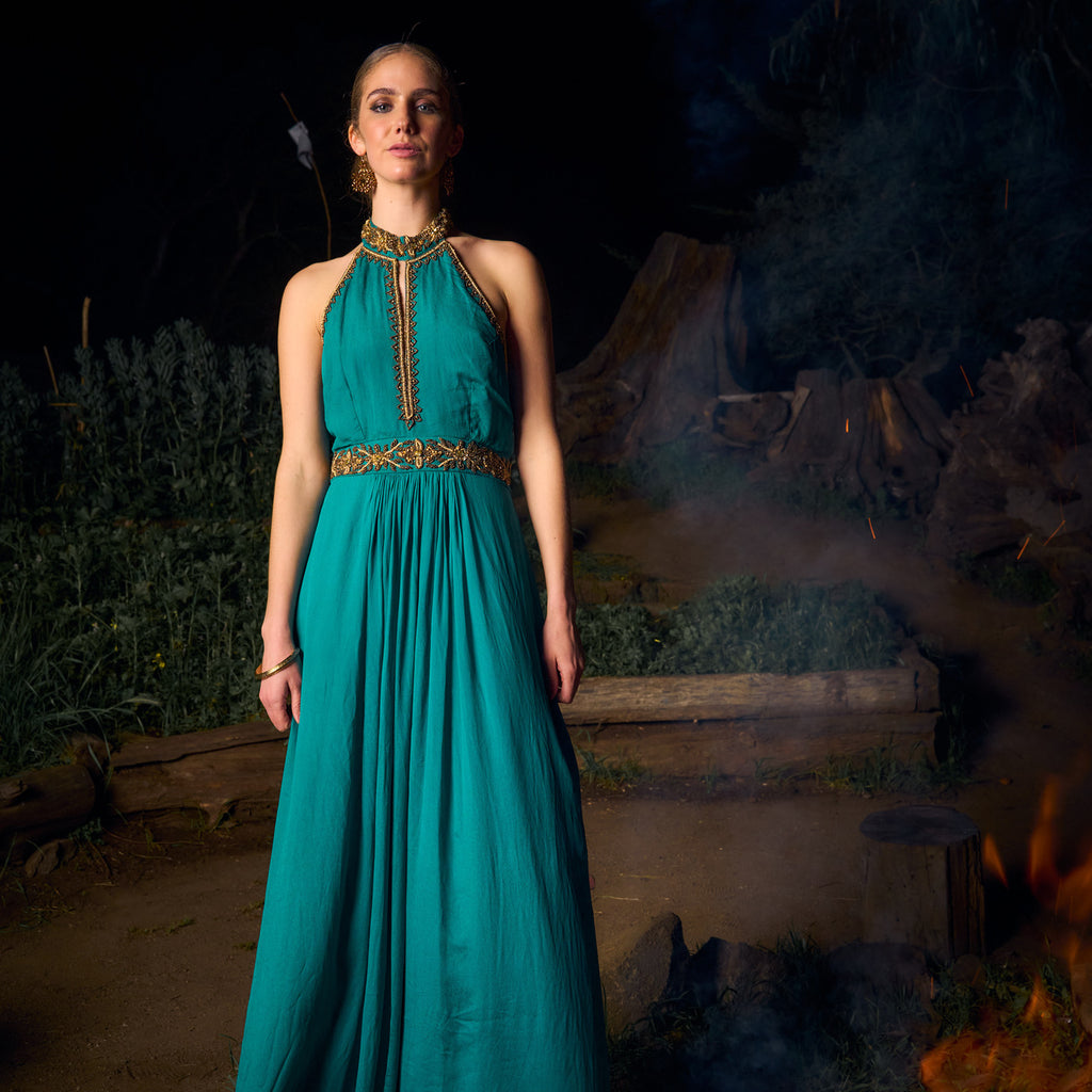 VESTIDO MAXI ASWI ANTIQUE GREEN