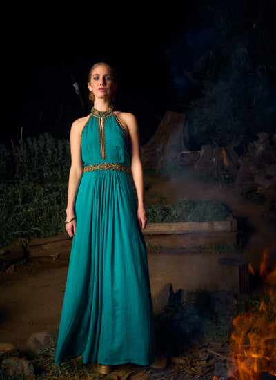 VESTIDO MAXI ASWI ANTIQUE GREEN