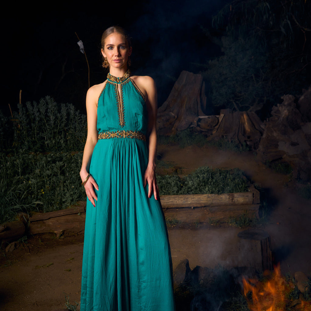 VESTIDO MAXI ASWI ANTIQUE GREEN