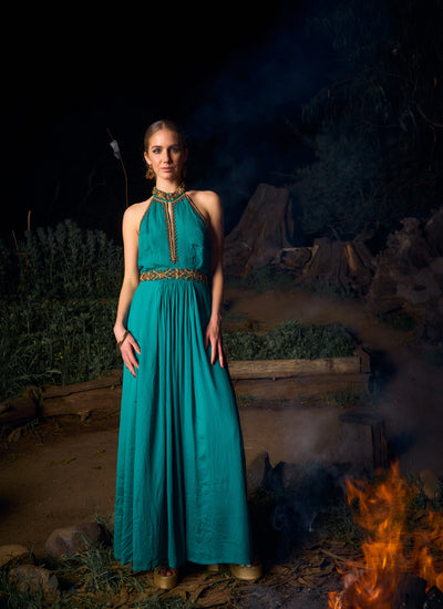 VESTIDO MAXI ASWI ANTIQUE GREEN