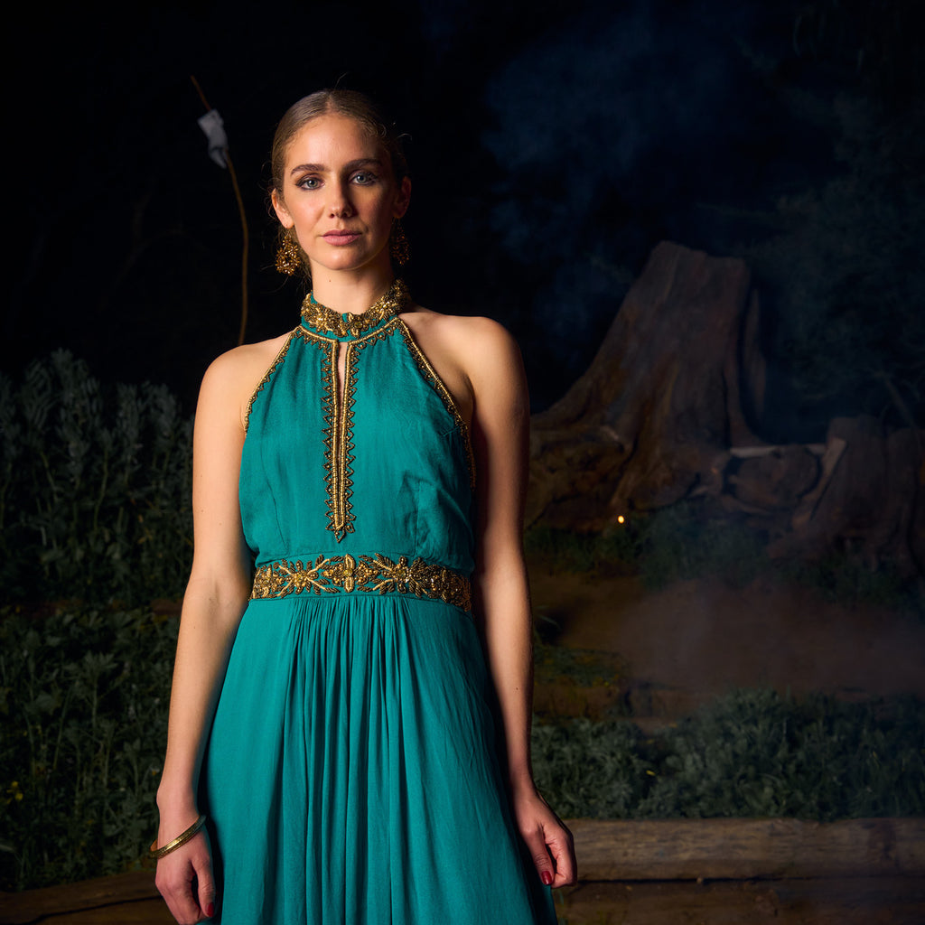 VESTIDO MAXI ASWI ANTIQUE GREEN