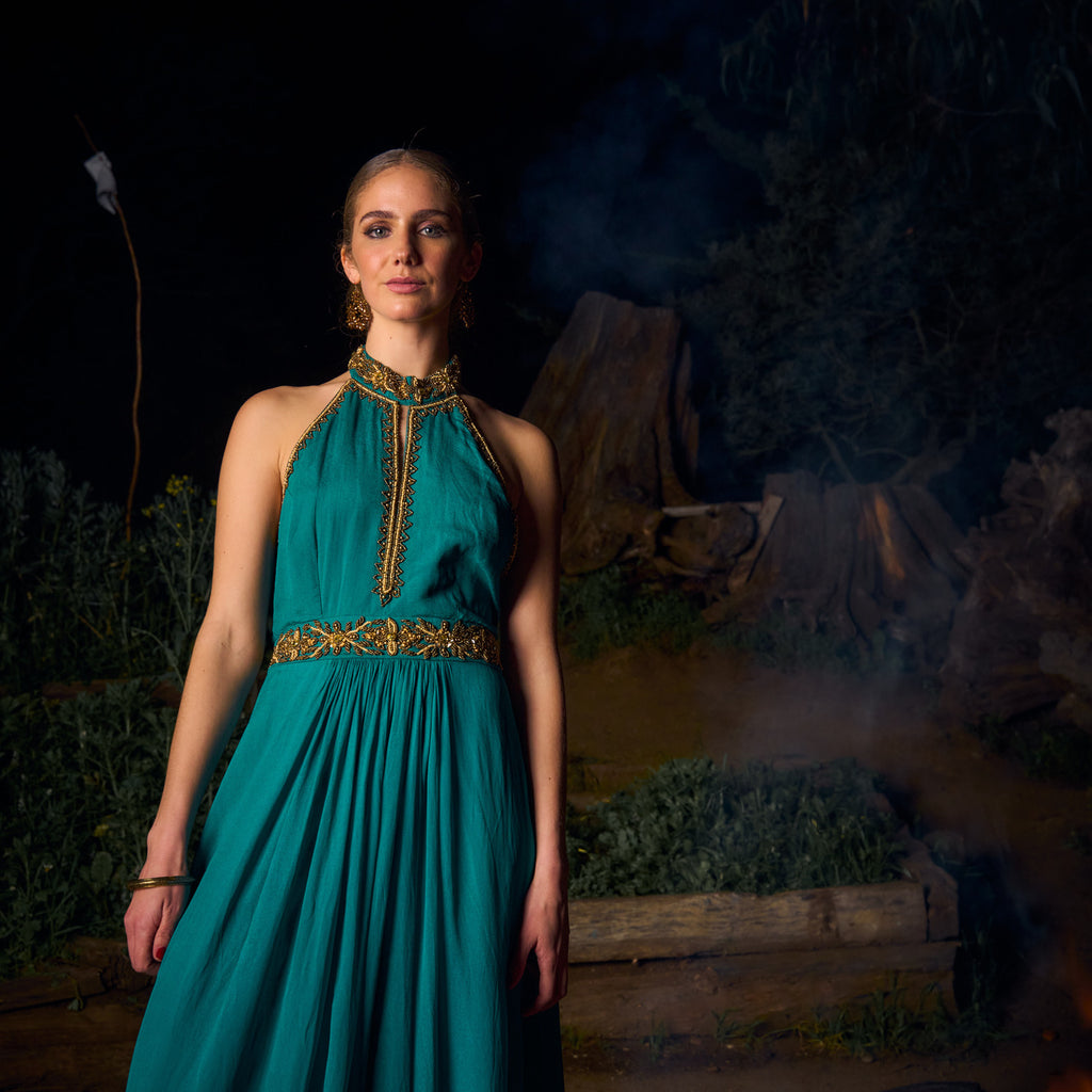 VESTIDO MAXI ASWI ANTIQUE GREEN