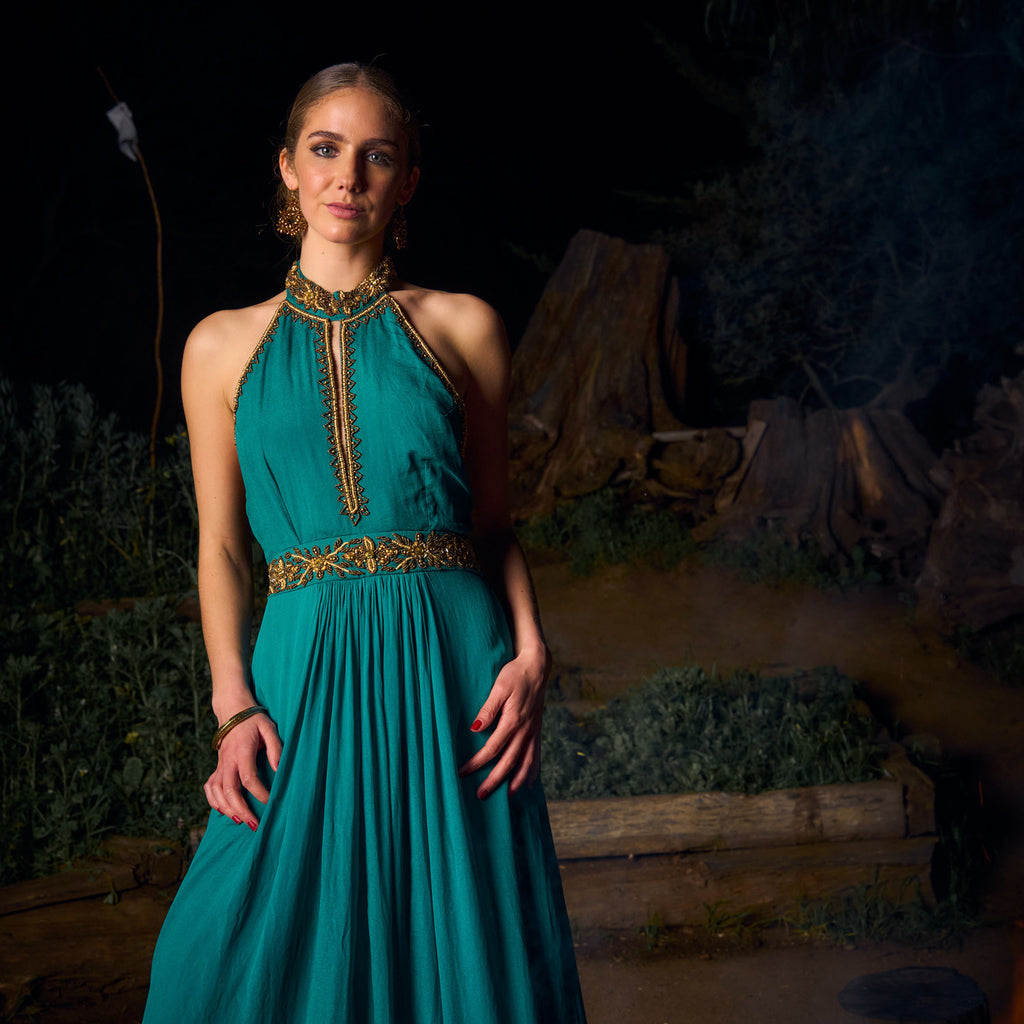 VESTIDO MAXI ASWI ANTIQUE GREEN