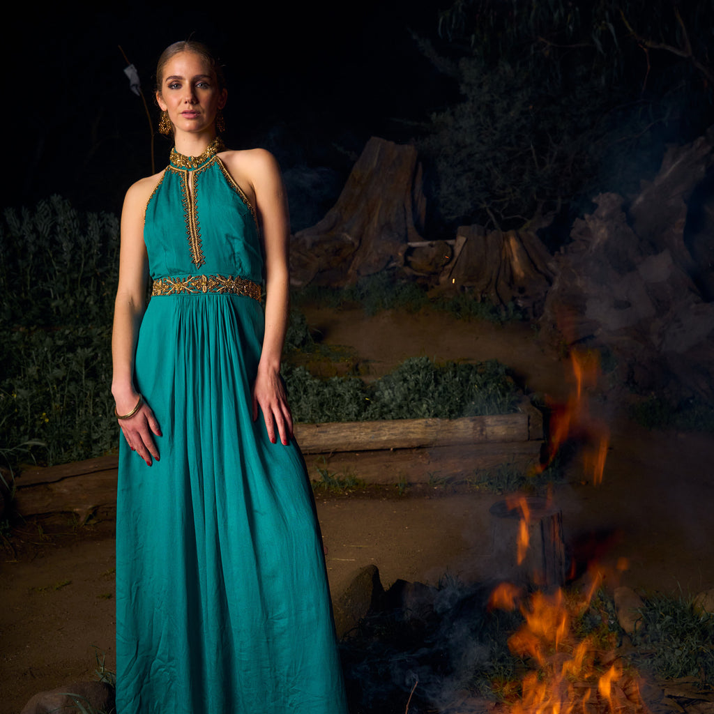 VESTIDO MAXI ASWI ANTIQUE GREEN
