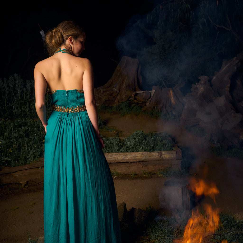 VESTIDO MAXI ASWI ANTIQUE GREEN