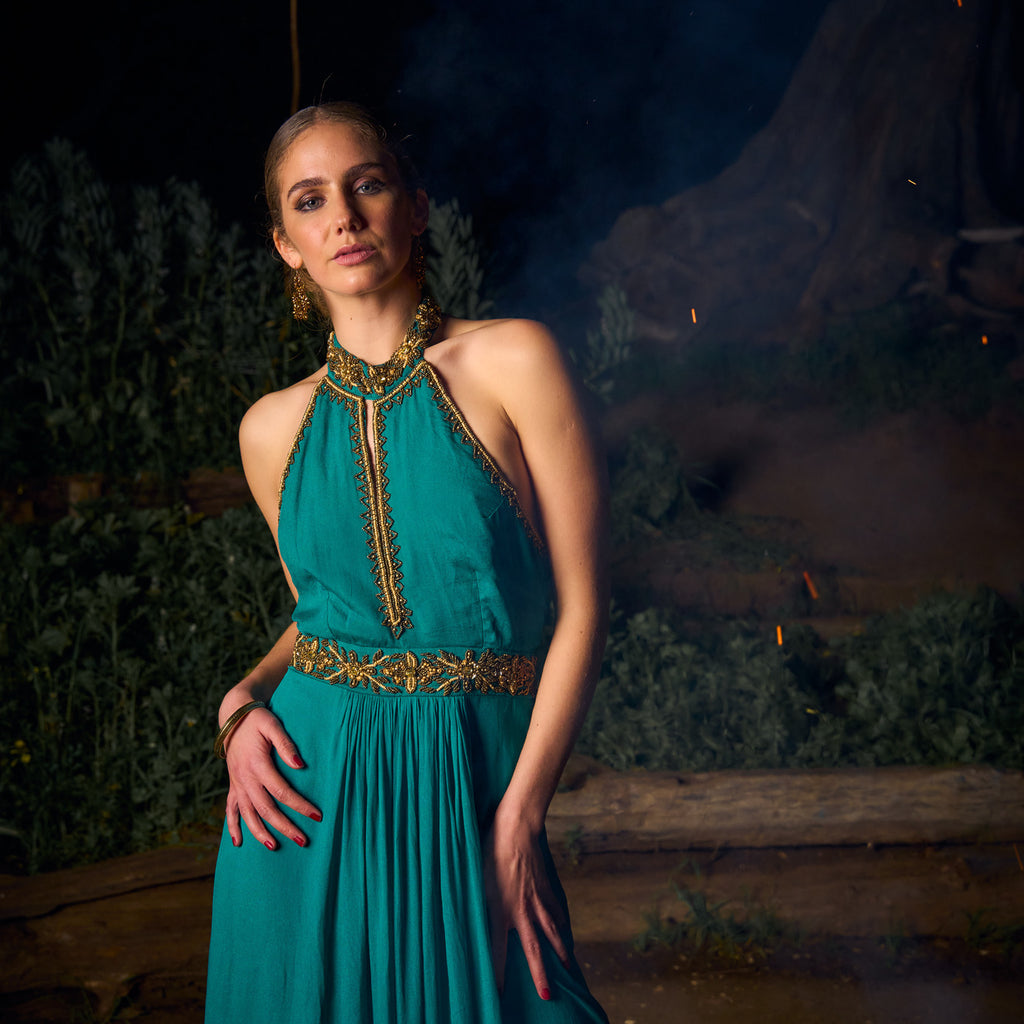 VESTIDO MAXI ASWI ANTIQUE GREEN