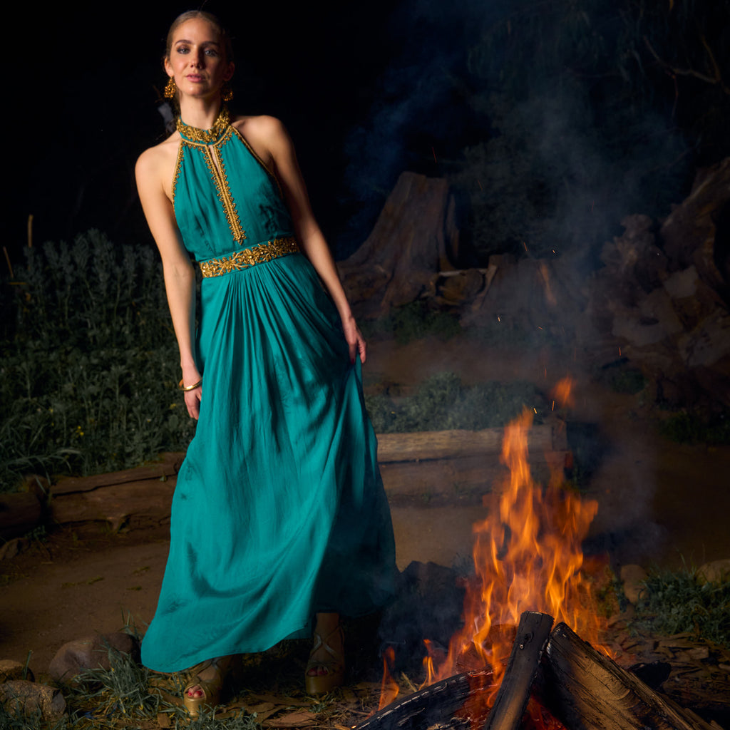 VESTIDO MAXI ASWI ANTIQUE GREEN