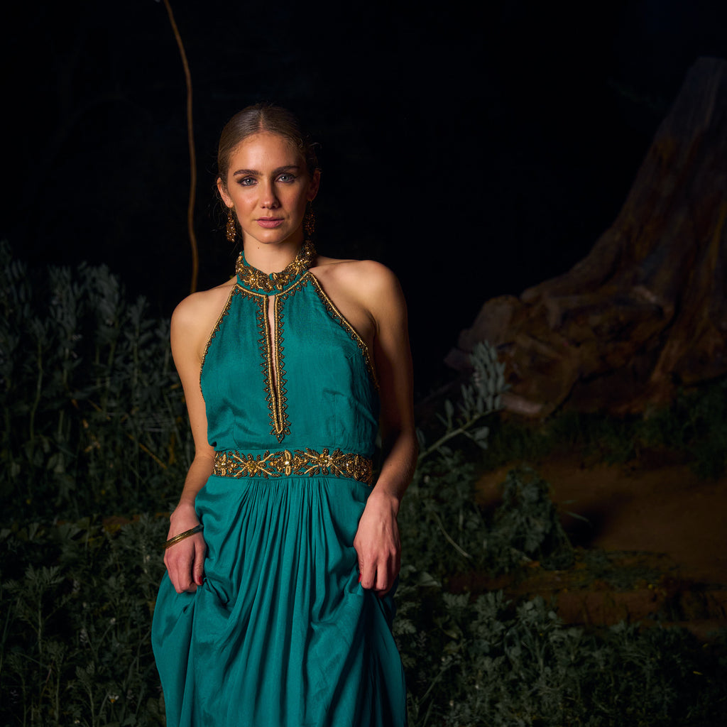 VESTIDO MAXI ASWI ANTIQUE GREEN