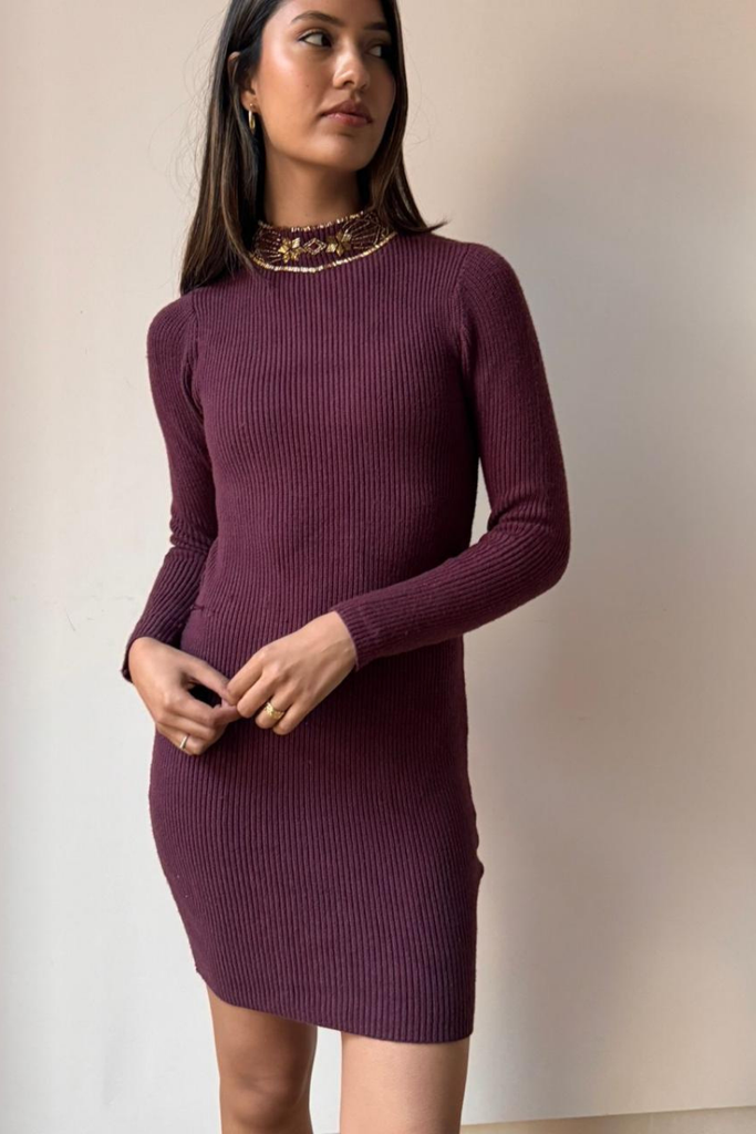 VESTIDO MINI AUBERGINE BURGUNDY