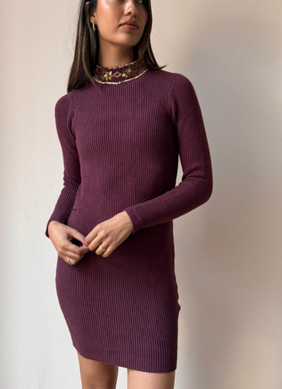VESTIDO MINI AUBERGINE BURGUNDY