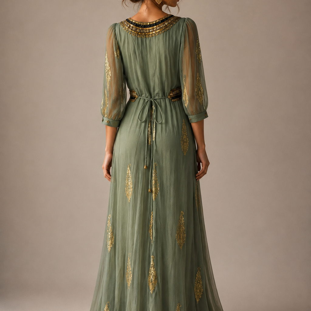 VESTIDO MAXI VALENTINA SWEET OIL GREEN