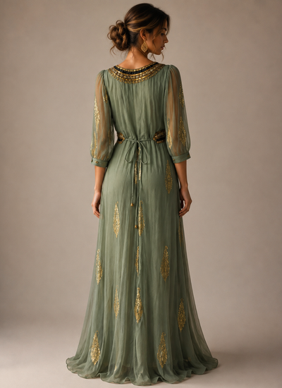 VESTIDO MAXI VALENTINA SWEET OIL GREEN