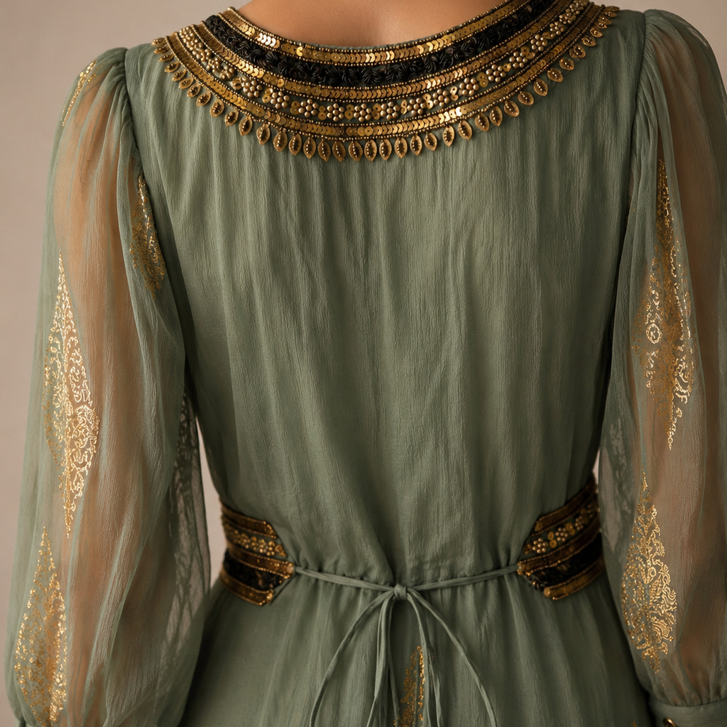 VESTIDO MAXI VALENTINA SWEET OIL GREEN