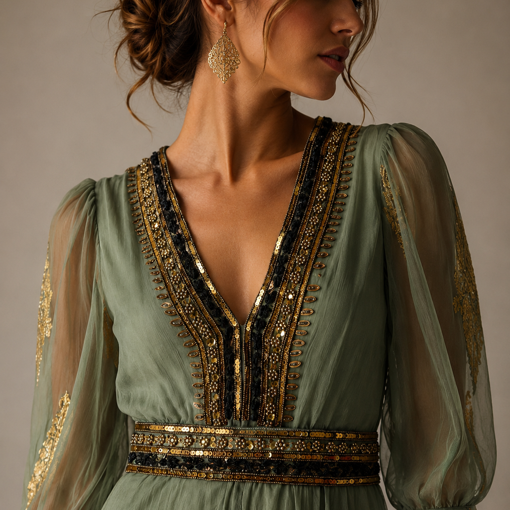 VESTIDO MAXI VALENTINA SWEET OIL GREEN