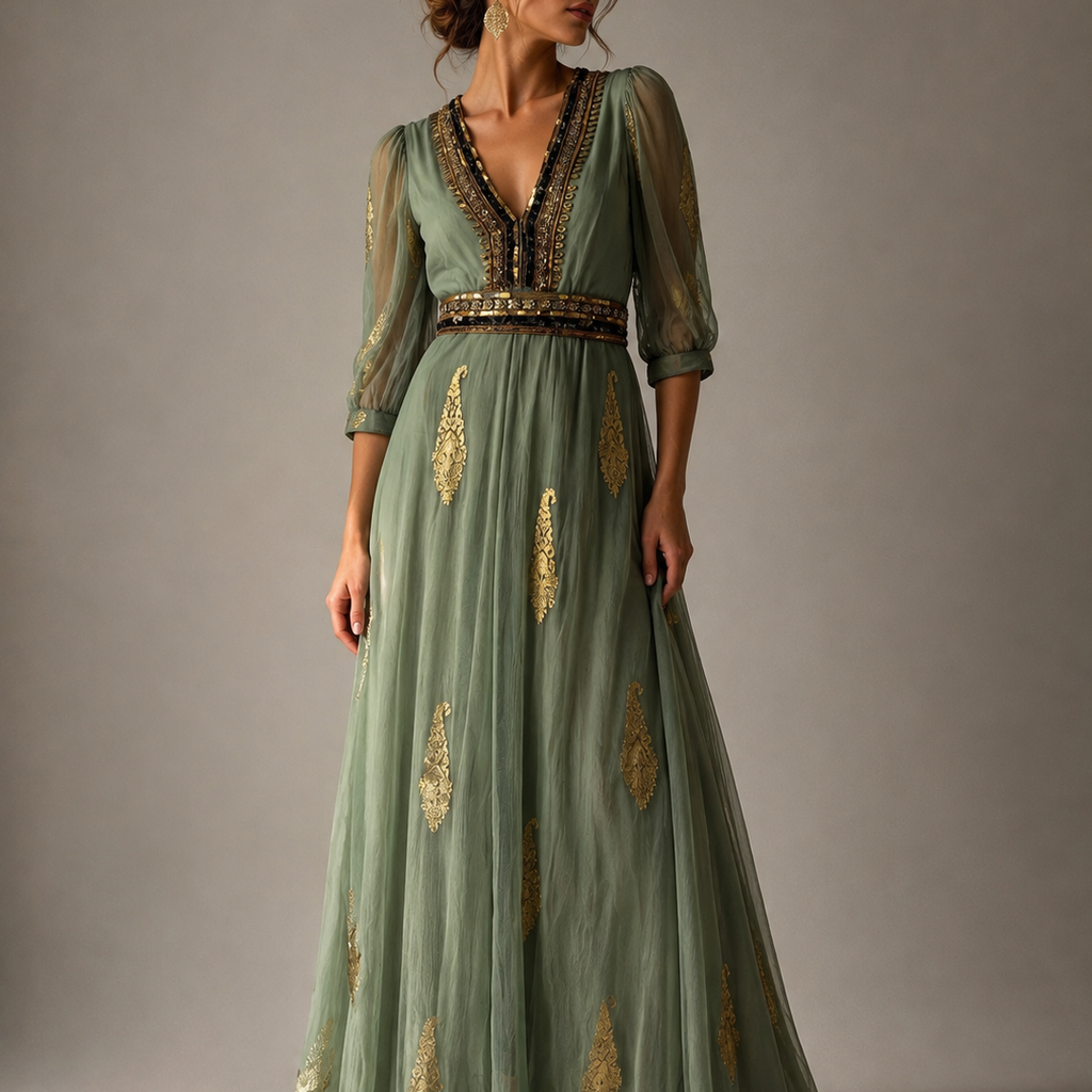 VESTIDO MAXI VALENTINA SWEET OIL GREEN