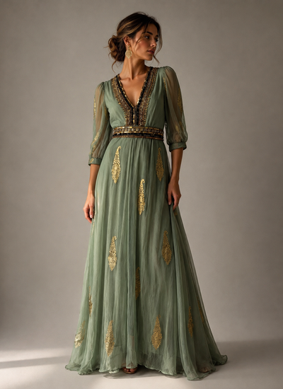 VESTIDO MAXI VALENTINA SWEET OIL GREEN