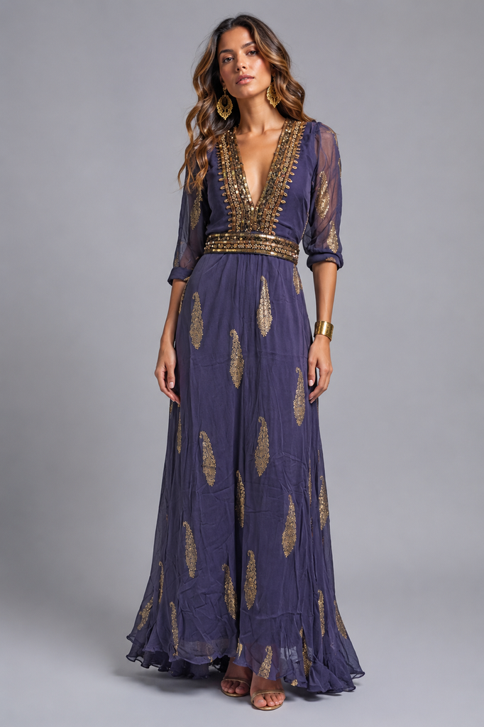 VESTIDO MAXI VALENTINA SWEET INK BLUE