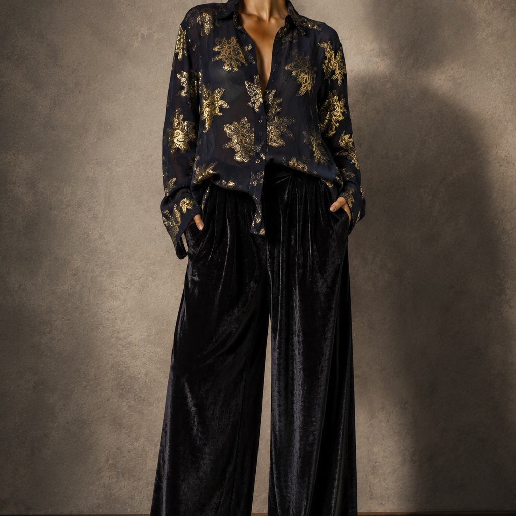 BLUSA LUREX NAVY GOLD