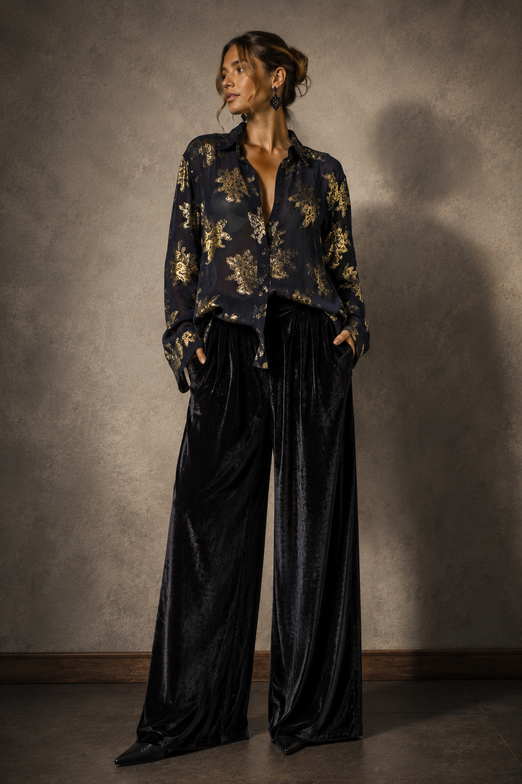 BLUSA LUREX NAVY GOLD