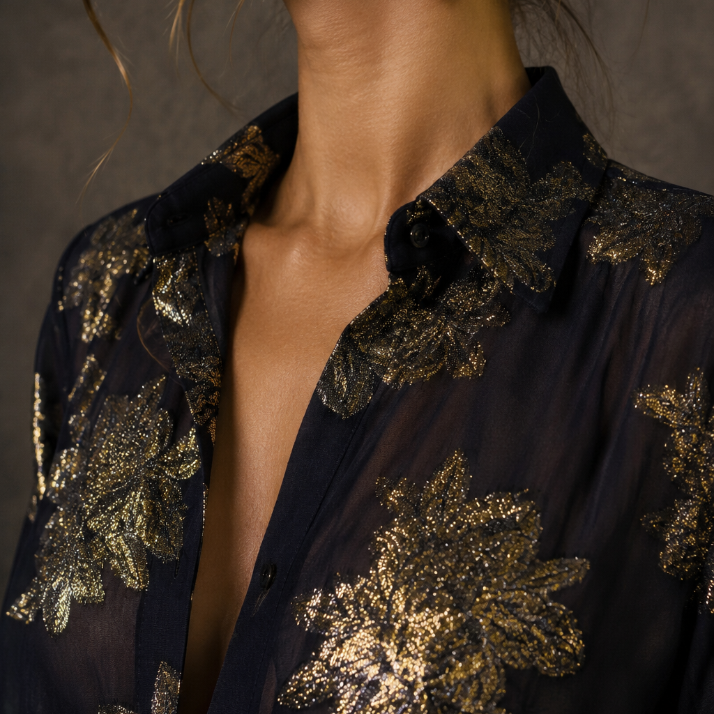 BLUSA LUREX NAVY GOLD