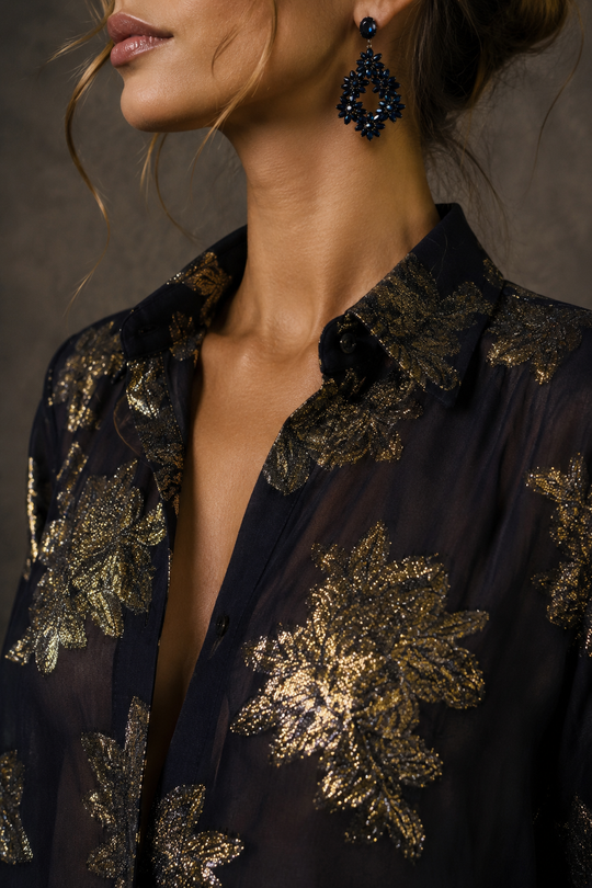 BLUSA LUREX NAVY GOLD